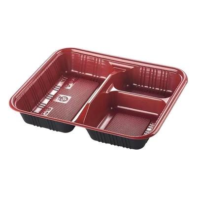 Disposable lunch box with lid rectangular compartment takeaway box red and black