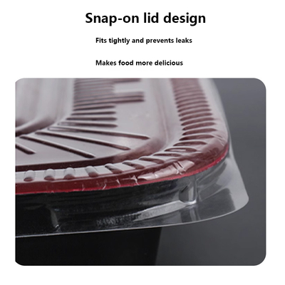 Disposable lunch box with lid rectangular compartment takeaway box red and black