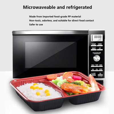 Disposable lunch box with lid rectangular compartment takeaway box red and black