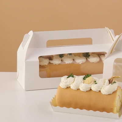Portable Cake Roll Box with Window Disposable bowl 27.5*9*14.7cm 350g white card for custom logos available