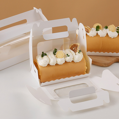 Portable Cake Roll Box with Window Disposable bowl 27.5*9*14.7cm 350g white card for custom logos available