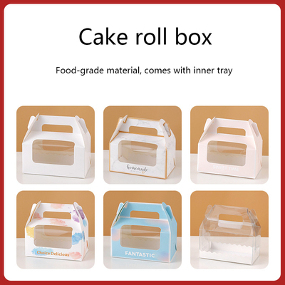 Portable Cake Roll Box with Window Disposable bowl 27.5*9*14.7cm 350g white card for custom logos available