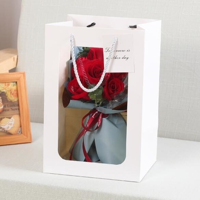 ISO9001 230gsm Cardboard Gift Bags With Clear Window Rectangle Shape