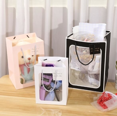 ISO9001 230gsm Cardboard Gift Bags With Clear Window Rectangle Shape
