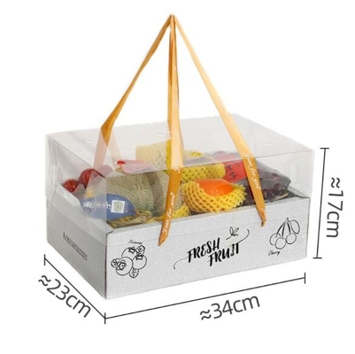 ISO9001 Cardboard Paper Fruit Packing Box With PET Transparent Lid Ribbon