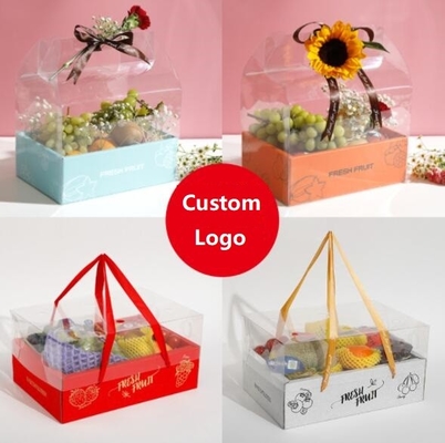 ISO9001 Cardboard Paper Fruit Packing Box With PET Transparent Lid Ribbon