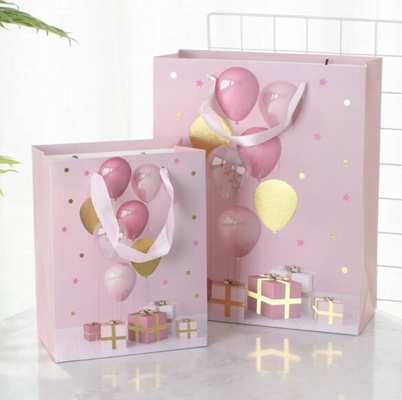 Gold Stamping Party Balloon Gift Bags With Handle Pink Printed Logo