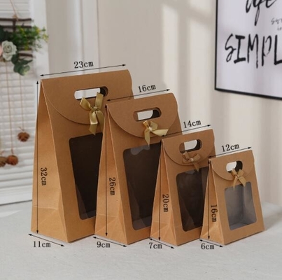 Bow - Knot Die Cut Handle Kraft Packaging Bags With Opening Window Brown Stand Up Pouch