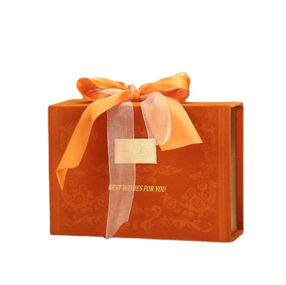 Velvet Book Shaped Paper Gift Box Self Erecting Cardboard Packaging Red Pink Orange