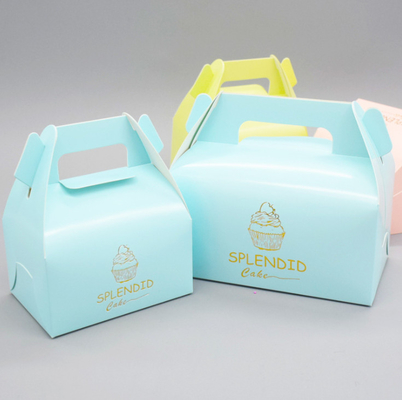 Disposable Bakery Pastry Take Away Paper Cake Packaging Box With Handle Food Grade