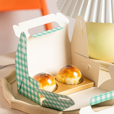 Custom Printed Cardboard Paper Cake Box With Handle Check Pattern Cake Pastry