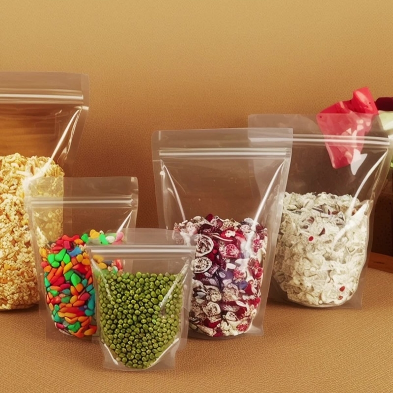 High-Gloss Transparent Stand-Up Pouch Finished Bags with Customizable Specifications in Large Stock