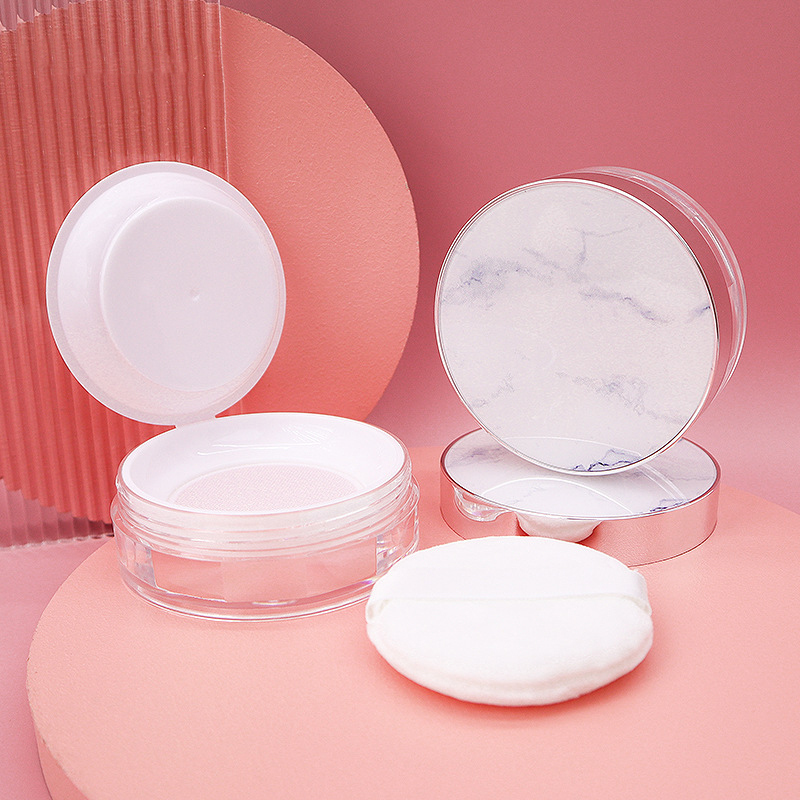 Unique and customizable cosmetic packaging for loose powder with flower and marble craft design