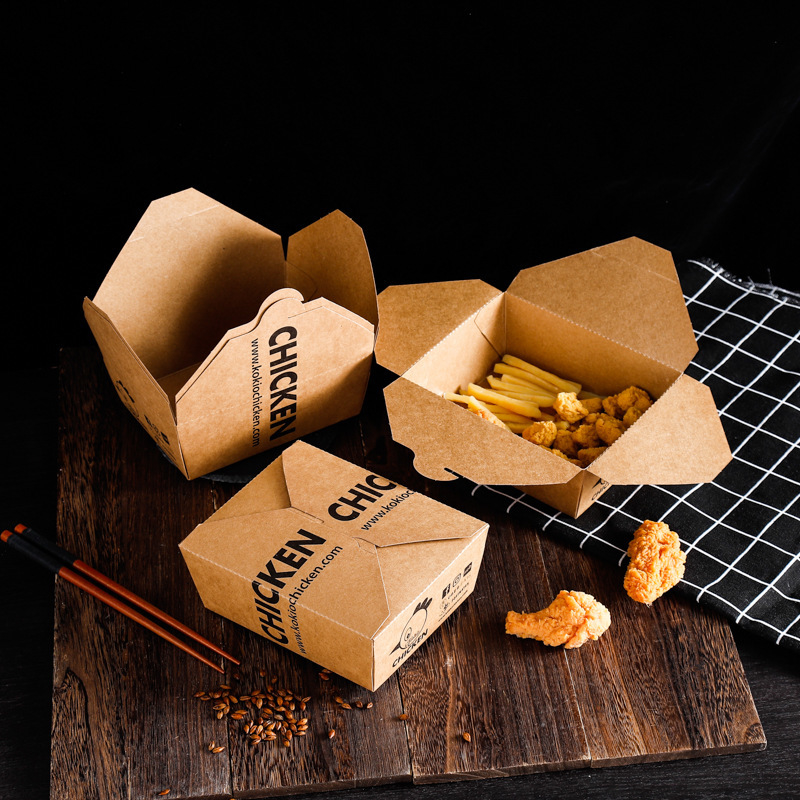 Disposable Kraft Paper Lunch Box LOGO Takeaway Package Salad Snack Fried Chicken Box French Fries Box