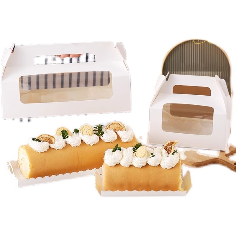 Portable Cake Roll Box with Window Disposable bowl 27.5*9*14.7cm 350g white card for custom logos available