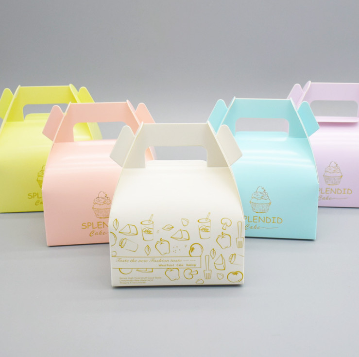 Disposable Bakery Pastry Take Away Paper Cake Packaging Box With Handle Food Grade